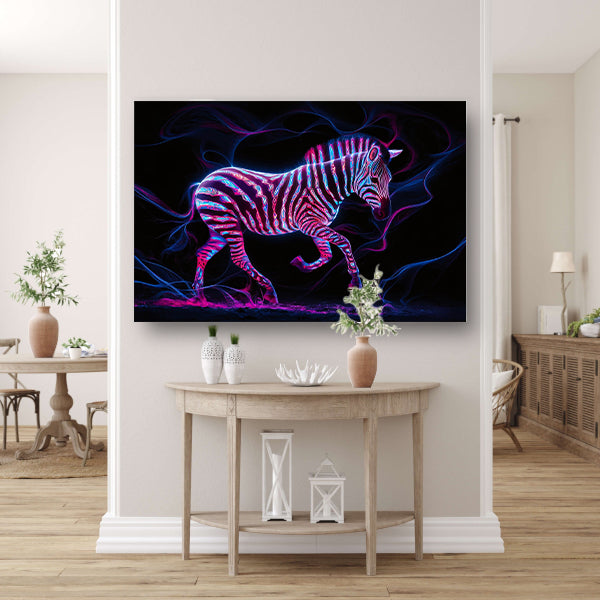 Fluorescerende zebra in neonkleuren kunstwerk poster