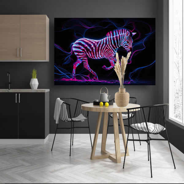 Fluorescerende zebra in neonkleuren kunstwerk acrylglas