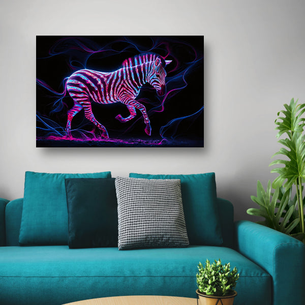 Fluorescerende zebra in neonkleuren kunstwerk poster