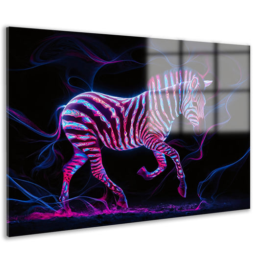 Fluorescerende zebra in neonkleuren kunstwerk acrylglas