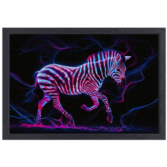 Fluorescerende zebra in neonkleuren kunstwerk canvas met baklijst
