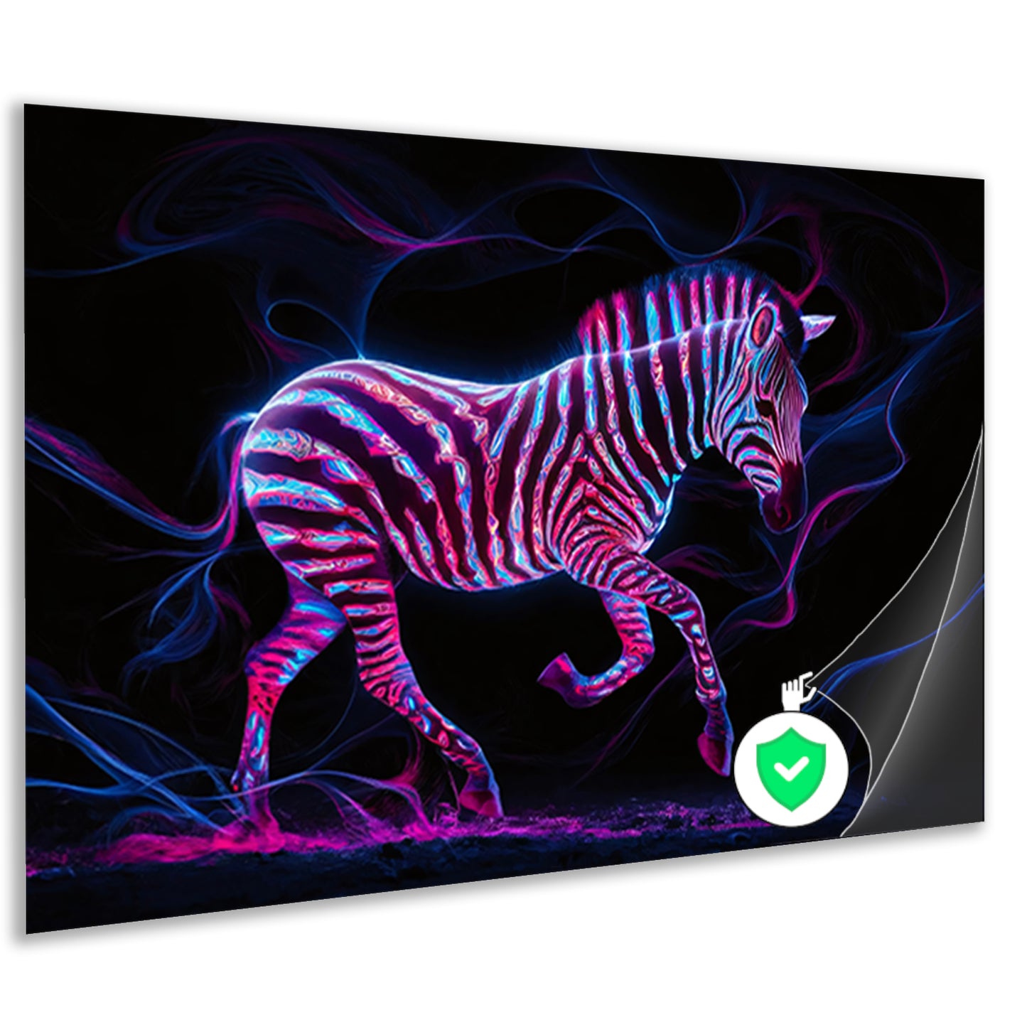 Fluorescerende zebra in neonkleuren kunstwerk poster