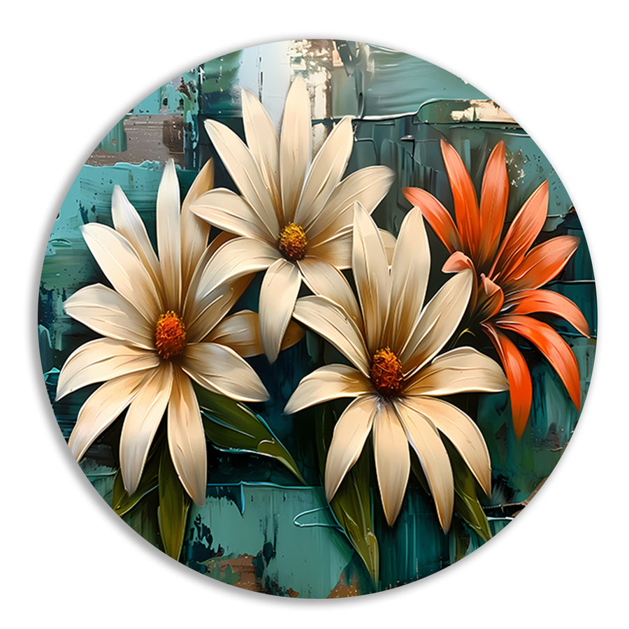 Abstracte bloemen met levendige kleuren aluminium muurcirkel