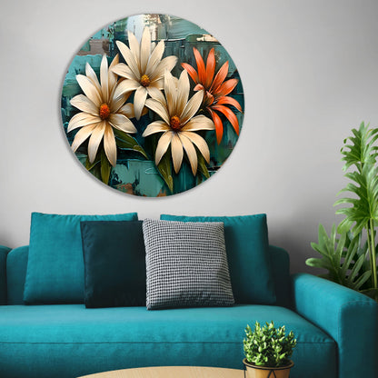 Abstracte bloemen met levendige kleuren aluminium muurcirkel