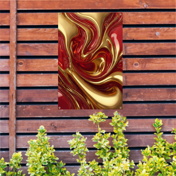 Dynamische Rode en Gouden Vloeistofbeweging tuinposter