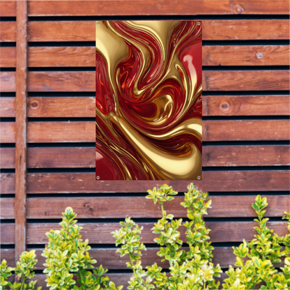 Dynamische Rode en Gouden Vloeistofbeweging tuinposter