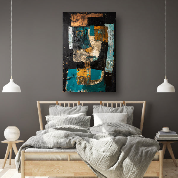 Abstract expressief portret in dynamische kleuren poster