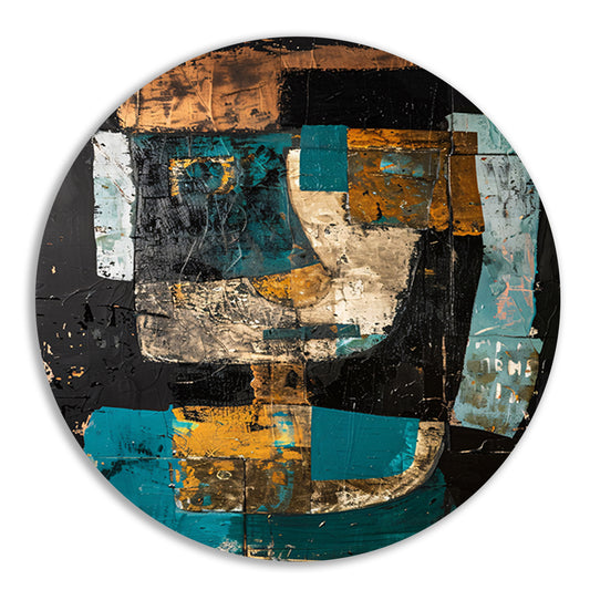 Abstract expressief portret in dynamische kleuren aluminium muurcirkel