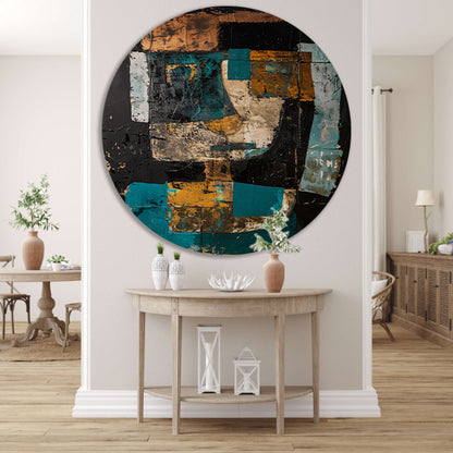 Abstract expressief portret in dynamische kleuren aluminium muurcirkel