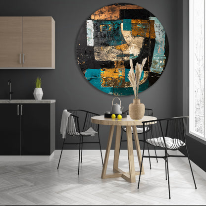 Abstract expressief portret in dynamische kleuren aluminium muurcirkel