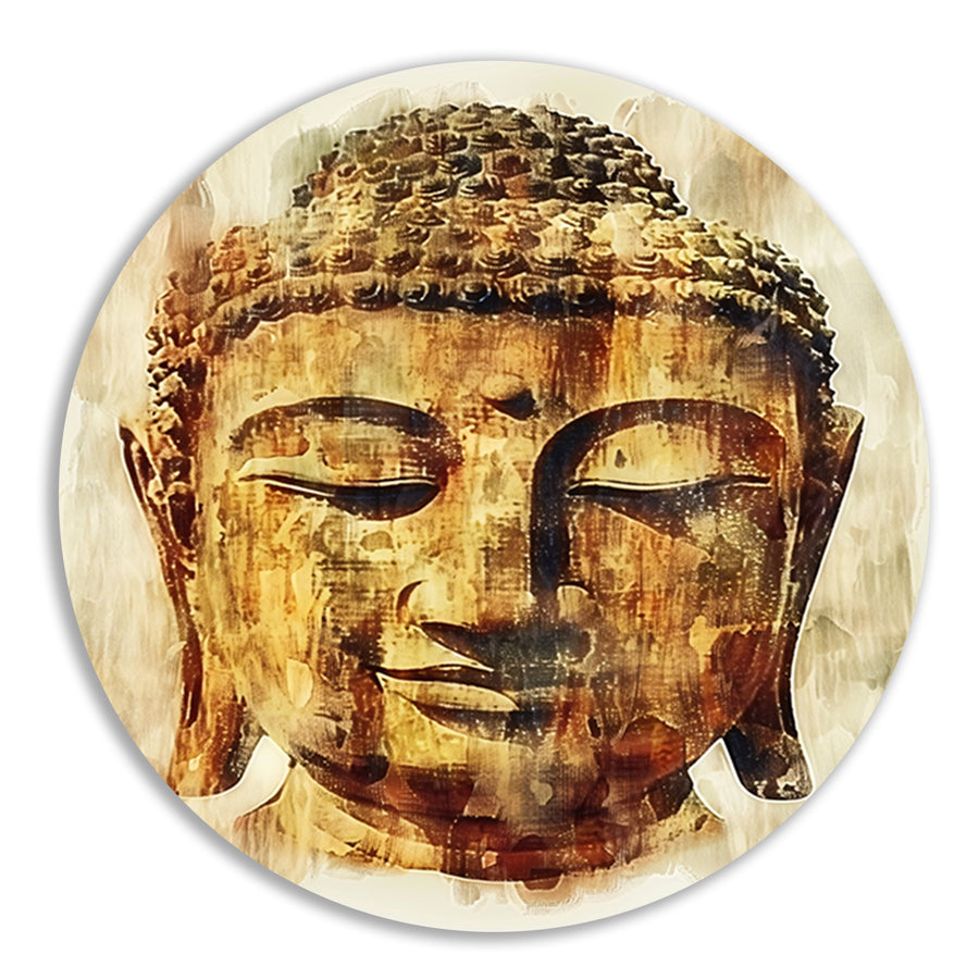 Digitale Kunstprint van Boeddha in Sepia Tinten aluminium muurcirkel