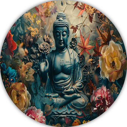 Mediterende Boeddha in Lotus aluminium muurcirkel