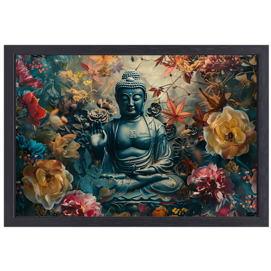 Mediterende Boeddha in Lotus canvas met baklijst