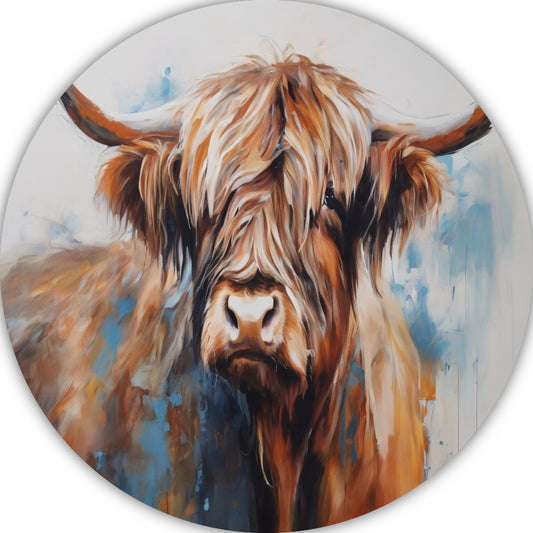 Impressionistisch Portret van een Schotse Hooglander aluminium muurcirkel