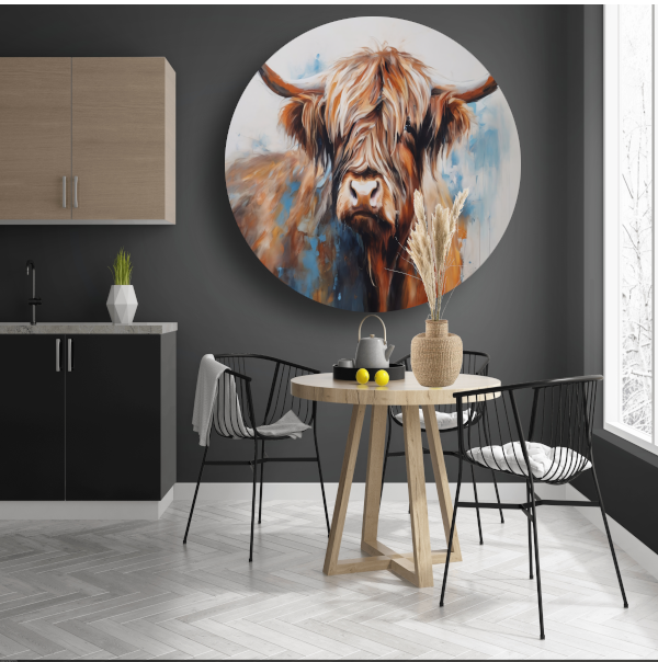 Impressionistisch Portret van een Schotse Hooglander aluminium muurcirkel