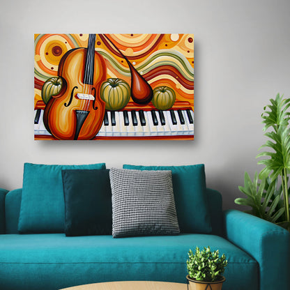 Surrealistisch schilderij van viool en fruit canvas