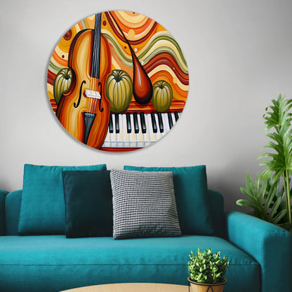 Surrealistisch schilderij van viool en fruit forex muurcirkel