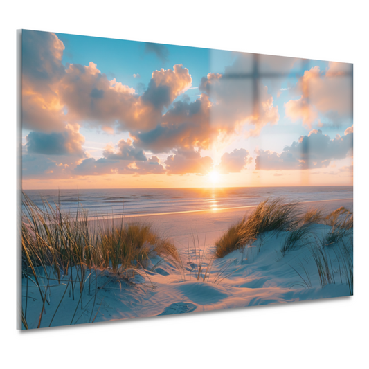 Betoverende zonsopgang op een rustig zandstrand acrylglas