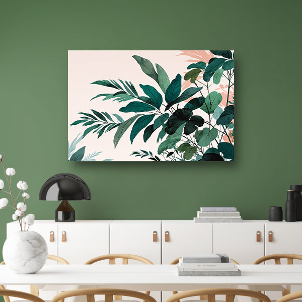 Japandi stijl botanisch kunstwerk met bladeren canvas