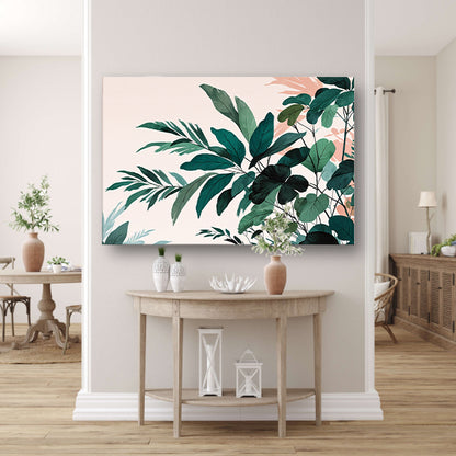 Japandi stijl botanisch kunstwerk met bladeren canvas