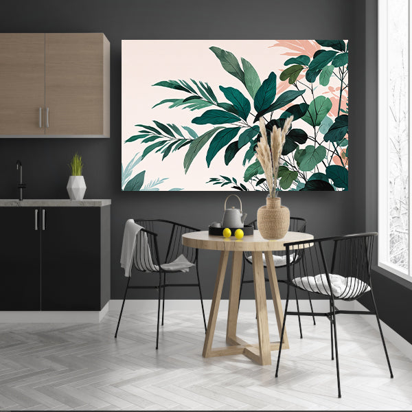 Japandi stijl botanisch kunstwerk met bladeren canvas