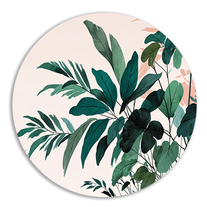 Japandi stijl botanisch kunstwerk met bladeren aluminium muurcirkel