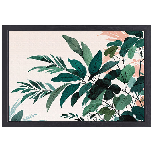 Japandi stijl botanisch kunstwerk met bladeren canvas met baklijst