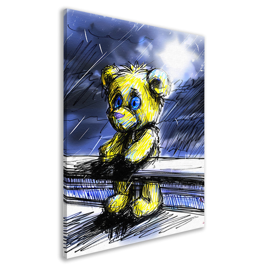 Eenzame gele teddybeer in de regen canvas
