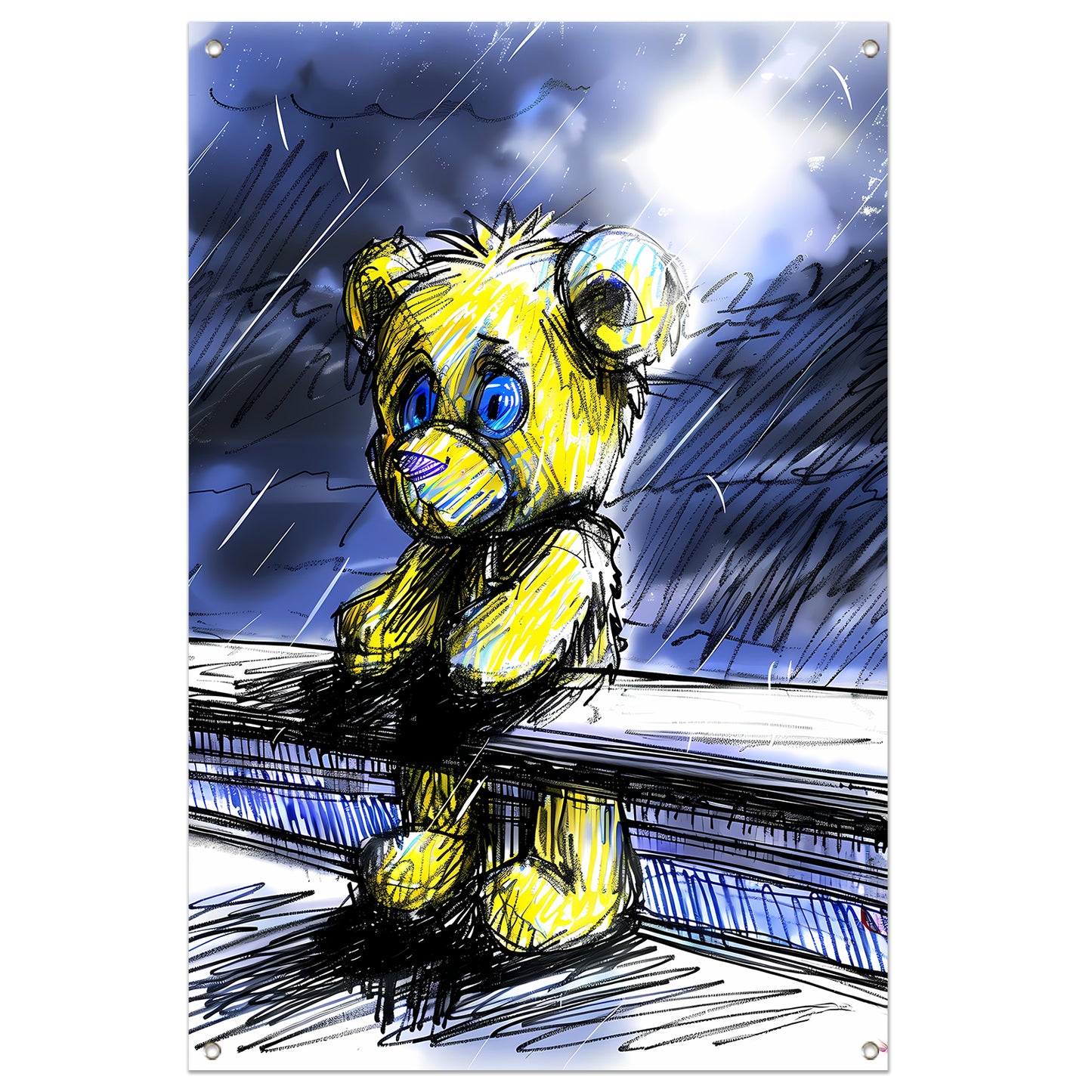 Eenzame gele teddybeer in de regen tuinposter