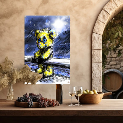 Eenzame gele teddybeer in de regen tuinposter