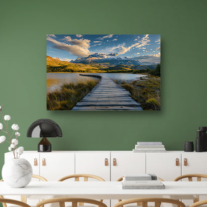 Brug naar serene berglandschap bij meer canvas