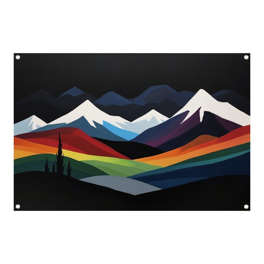 Kleurrijk Minimalistisch Berglandschap bij Nacht tuinposter