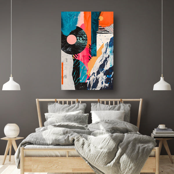 Abstract Kleuren Explosie met Vormen canvas met baklijst