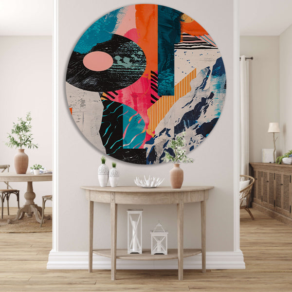 Abstract Kleuren Explosie met Vormen aluminium muurcirkel