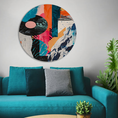 Abstract Kleuren Explosie met Vormen aluminium muurcirkel