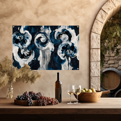 Klassieke blauwe bloemen op behang tuinposter