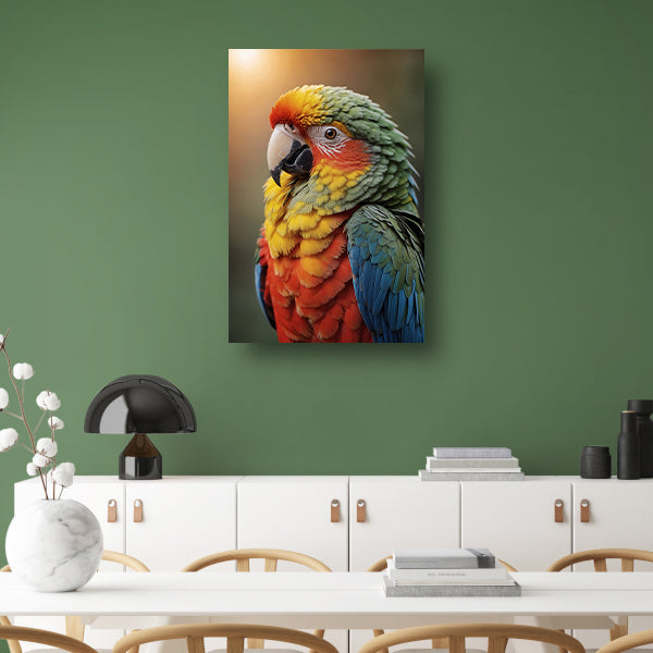 Kleurrijke papegaai bij zonsondergang poster