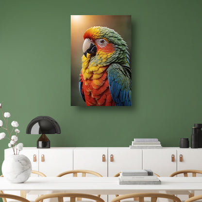 Kleurrijke papegaai bij zonsondergang poster