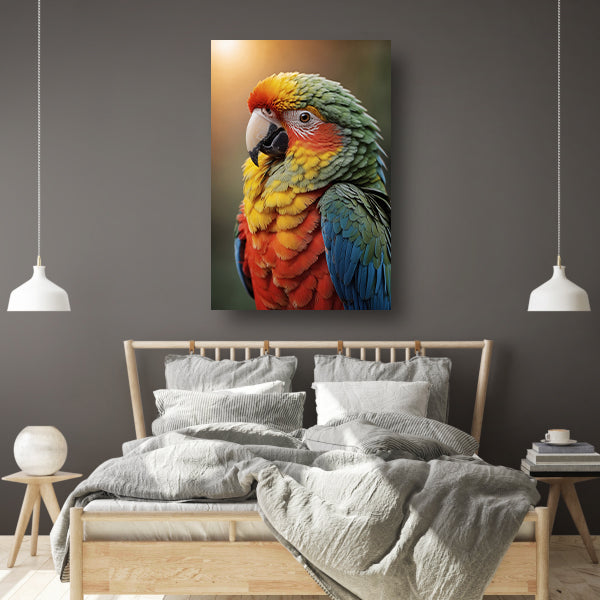 Kleurrijke papegaai bij zonsondergang poster
