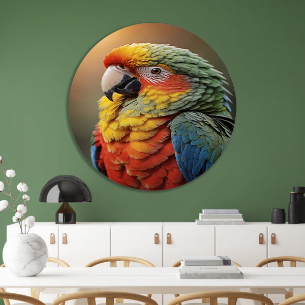 Kleurrijke papegaai bij zonsondergang forex muurcirkel