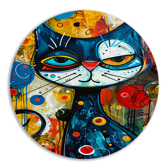 Kleurrijk Popart Schilderij van een Kat aluminium muurcirkel