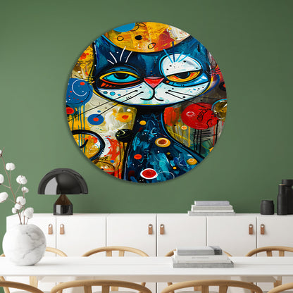 Kleurrijk Popart Schilderij van een Kat aluminium muurcirkel