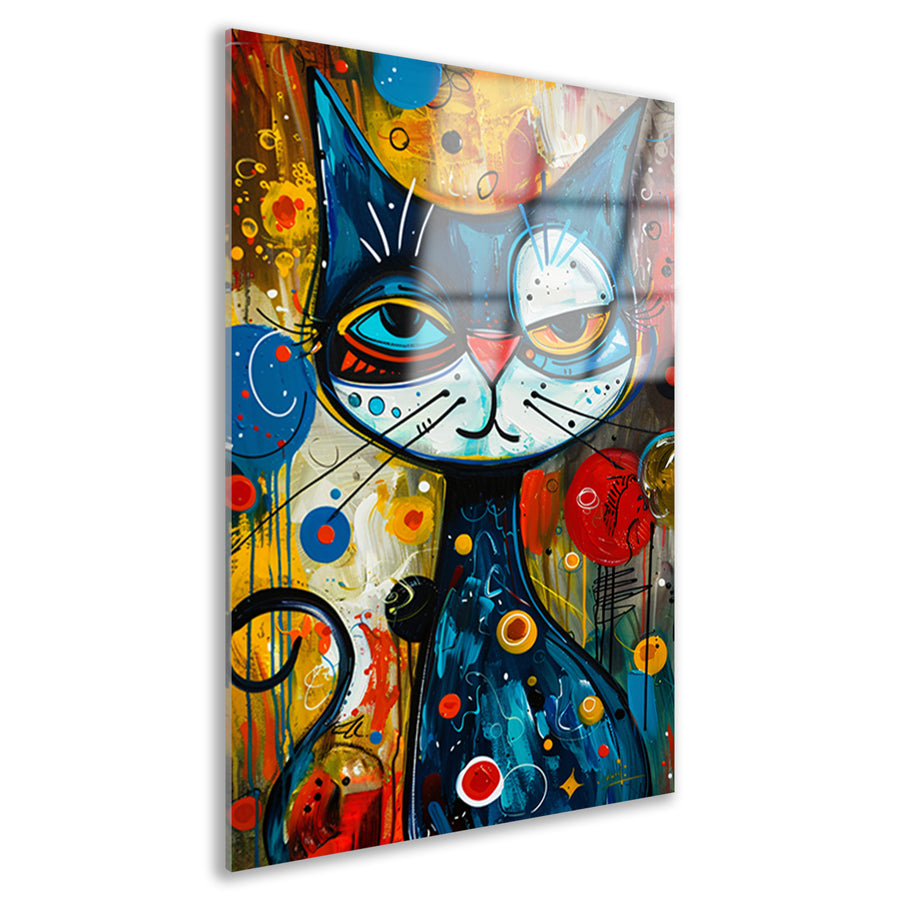 Kleurrijk Popart Schilderij van een Kat acrylglas