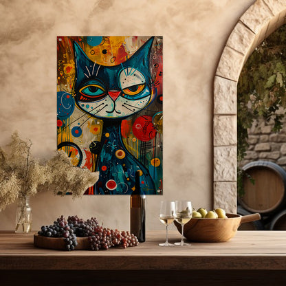 Kleurrijk Popart Schilderij van een Kat tuinposter