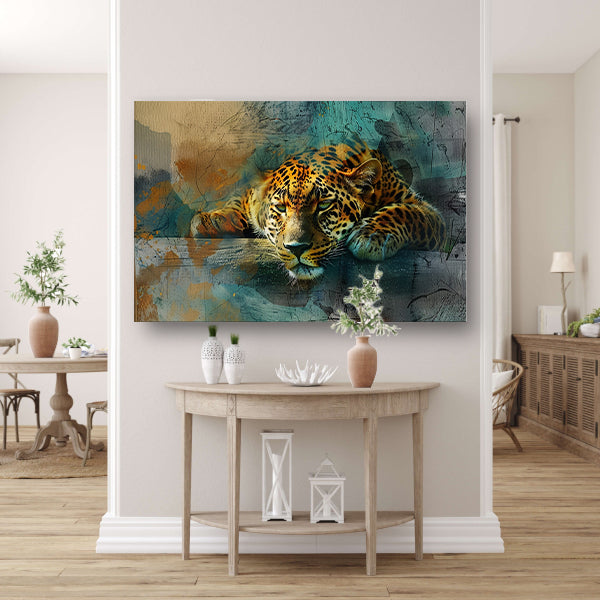 Surrealistische levendige luipaard kunst acrylglas