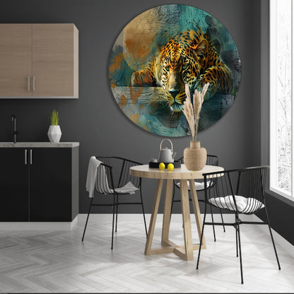 Surrealistische levendige luipaard kunst forex muurcirkel
