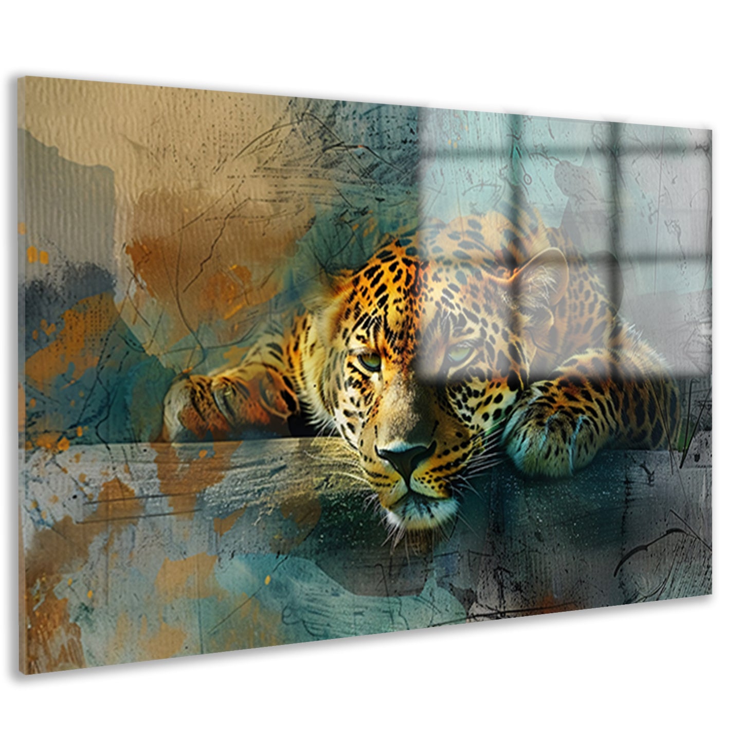 Surrealistische levendige luipaard kunst acrylglas