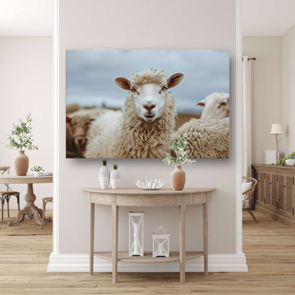 Schaap centraal in een rustige kudde canvas