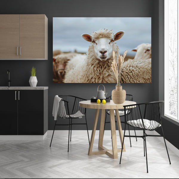 Schaap centraal in een rustige kudde canvas