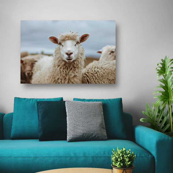 Schaap centraal in een rustige kudde canvas